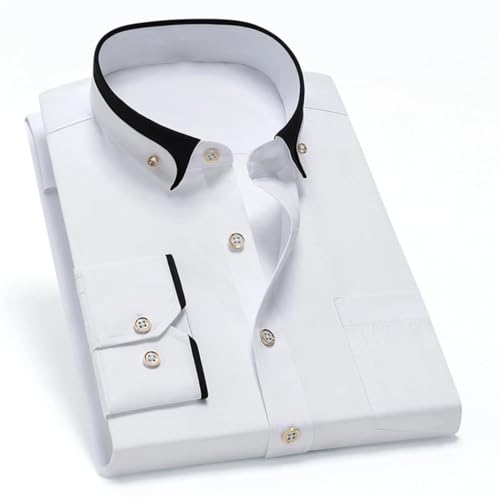 Men's Contrast Collar Business Shirt Long Sleeve Anti-Wrinkle Wedding Dress Shirt with Diamonds Button3