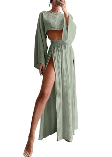 shownicer Leinenanzug Damen Leinen Zweiteiler Outfit Lounge Set Langarm Oberteil und Lange Rock 2 Teiler Anzug Set Freizeitanzug Casual Strand Outfits A Hellgrün M shownicer Leinenanzug Damen Leinen Zweiteiler Outfit Lounge Set Langarm Oberteil und Lange Rock 2 Teiler Anzug Set Freizeitanzug Casual Strand Outfits A Hellgrün M