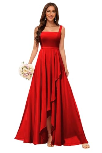 Image of Elegant Chiffon Bridesmaid Dresses with Slit 2025 Square Neck Formal Evening Dress with Pockets TM149