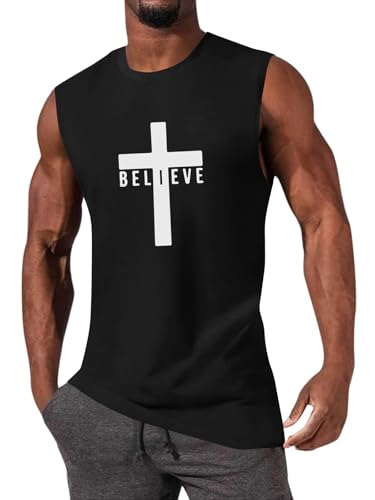 Men's Cotton Graphic Tank Tops Jesus Cross Believe Printed Faith Christian Shirts