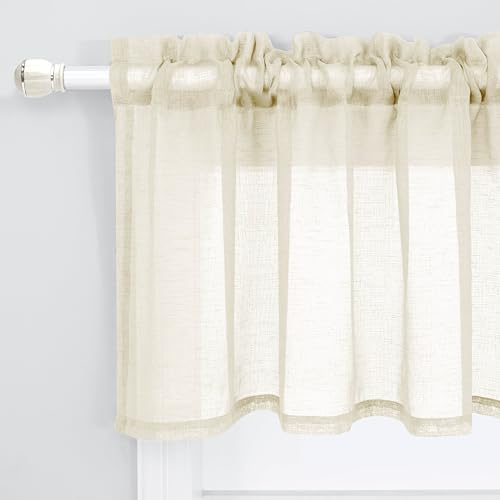 KOUFALL Kitchen Valances for Windows,Linen Sheer Farmhouse Valances for Living Room,Beige