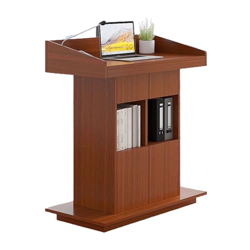 Portable Wooden Laptop Desk with Large Drawers Standing Podium for Conferences Open Space Lectern Adjustable Height Ideal for Home Office and Presentations