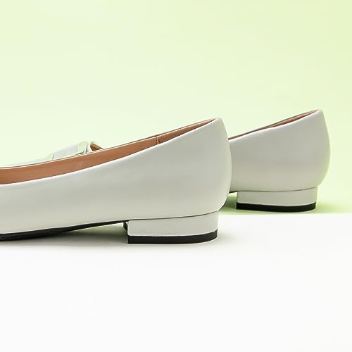 C.Paravano Women's Pointed Toe Flats | Soft Leather Ballet Shoes with Square Buckle | Comfortable Slip On Work Shoes | Dressy Flats for Office, Travel & Daily Wear(Size 9.5,Grey)3