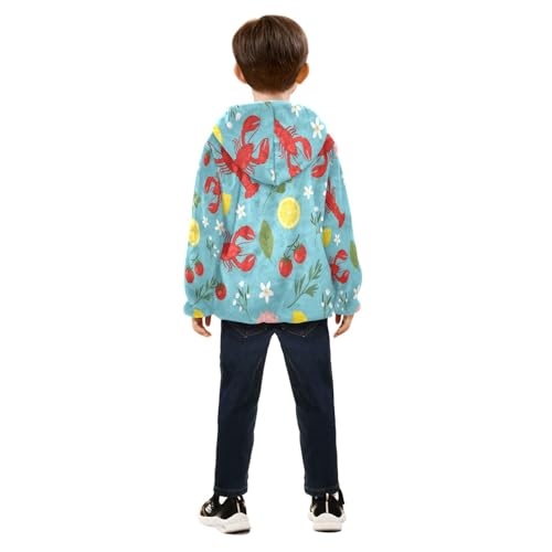 Lobster Lemon Tomato Flower Shell Toddler Fleece Jacket Girl Boys Hooded Fleece Jacket Coat Warm Outwear Zip-up 3-10T4