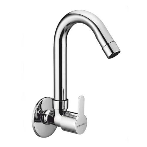 Image of Chrome Finish Silver Sink Cock | Wall Mounted Faucet for Kitchen & Utility Use - Sleek & Durable Design - Adore