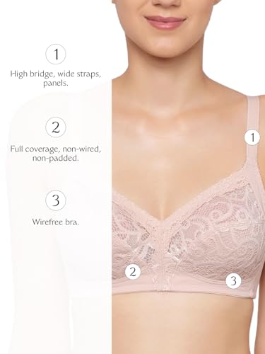 Image of Triumph Delicate Doreen Non Wired Non Padded Big Cup Bra Wireless Full Coverage Lace Everyday Women Bra Retro Support Wide Straps High Center Bridge Lingerie Pack of 1