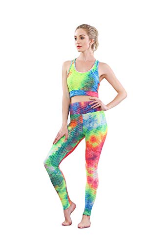 Markalar Yoga Outfit Set for Women 2 Piece Workout Gym High Waist Leggings with Sport Bra Set,Print-3-L/XL