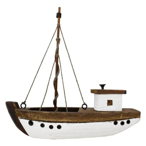 Veclotch Wood Sailboat Decor Nautical Decoration for Home, Vintage Sail Boat Figurine Boat Model Ship Rustic Beach Ocean Theme Tabletop Decor for Bathroom Living Room Party Decor (1), White,brown Cover
