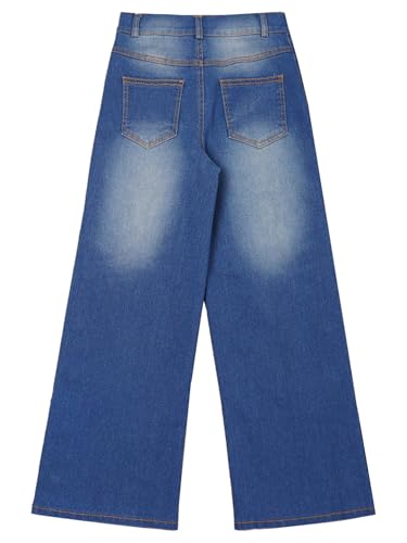 Hansber Girls Wide Leg Baggy Denim Jeans Long Bootcut Pants with Back Pockets for School Party Casual Daily Wear4