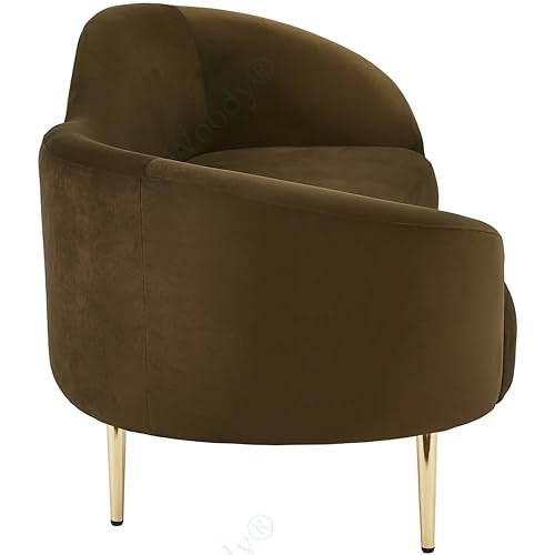 Image of Rosewood Luxury Curved Sofa in Premium Velvet-Fabric | Solid Wood Structure | High Density Foam | Sturdy Golden Legs | Comfortable & Stylish Couch for Modern Living Room (Brown, 3 Seater)