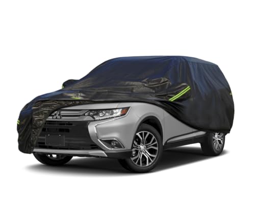 Image of KouKou Waterproof SUV Car Cover Suitable for Mitsubishi Outlander from 2001 to 2025, 7 Layers Windproof All Weather Waterproof Outdoor Cover Sun Rain UV Dust Snow Protection. Black