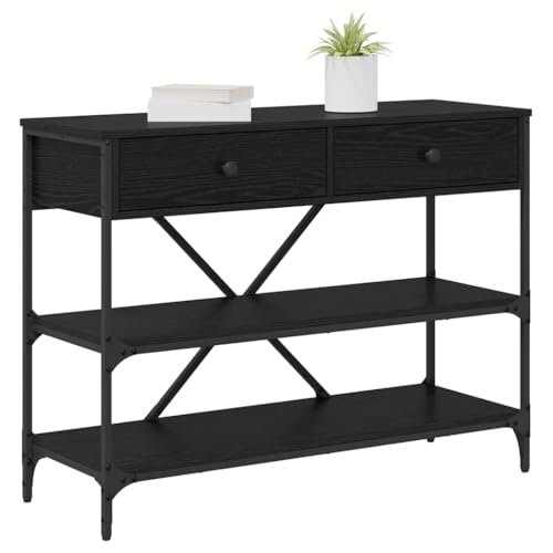 Mesa consola de madera de roble negro de diseño sofisticado con espacio de almacenamiento elegante 4