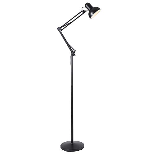 LAMP-XUE LED Le Bras pivotant Lampadaire avec télécommande 5 Niveaux de luminosité et 3 Couleurs, Artisanat & Tâche Lampadaire Dimmable Architecte réglable Lampadaire Bras Swing Métal,Noir