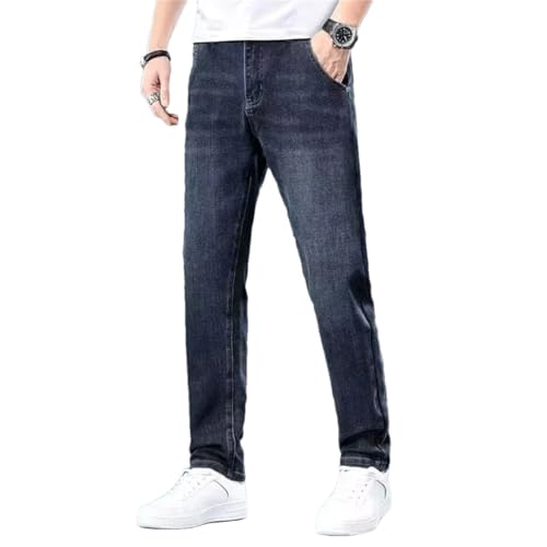 Men Baggy Straight Leg Wash Denim Pants Middle-Waisted Denim Trousers Business Jeans