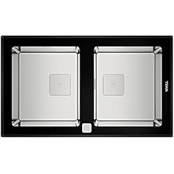 Fregadero Teka 80X51 Teka Diamond RS15 2C 86 AUTO - Fregadero Cocina 2 Senos, Encastrado de Cristal, para Muebles de 80 cm, Cubetas de Acero Inoxidable, Desagüe Automático