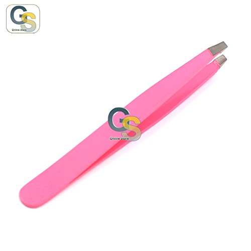 G.S Proffesional Pink Color Eyebrow Tweezer Slanted Hair Beauty Woman Beauty Makeup