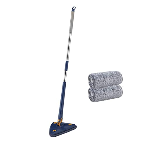 Trapeador Triangular, trapeador de Limpieza Ajustable Giratorio, Flujo automático de Agua de Agua Telescópico Traxio Familiar Triangular Giratorio con 2 Telas reemplazables (Azul) Cover