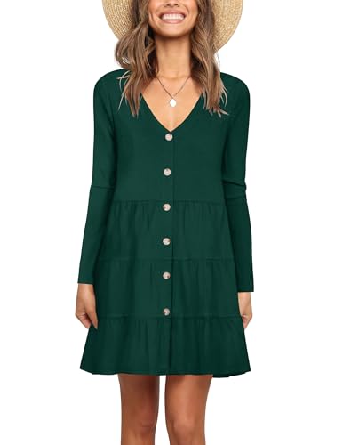 Image of Nova In Sky Women's Summer Dresses 2026 Short Sleeve V-Neck Casual Loose Swing Button Down Casual T Shirt Dresses