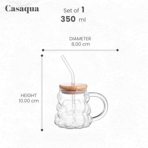 Image of Grape Shape Glass Tumbler Mug with Bamboo Lid & Glass Straw, 450ml, Set of 1, Clear Borosilicate Drinking Cup with Handle, Reusable Iced Coffee Cup for Juice, Tea, Smoothies, Cold Drinks