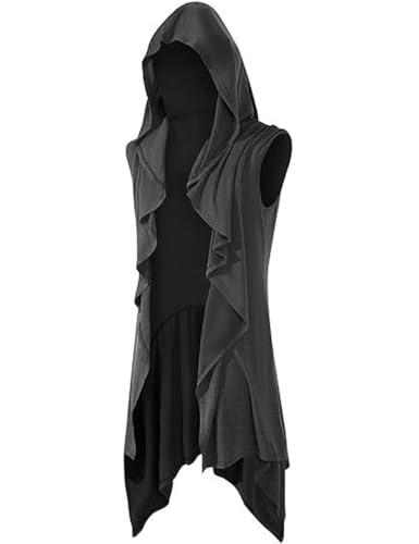 Men's Hooded Cardigan Ruffle Shawl Collar Open Front Lightweight Knit Drape Cloak