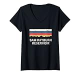 Womens Sam Rayburn Reservoir Souvenir Fishing Retro Map Gifts Texas V-Neck T-Shirt
