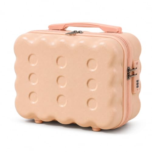 Image of BLUE BEADS Travel Makeup Case with Lock & Luggage Strap, ABS Hard Shell Cosmetic Vanity Case, Portable Makeup Organizer for Women, Beauty Storage Box for Makeup & Toiletries (Blush Peach, Model 2)
