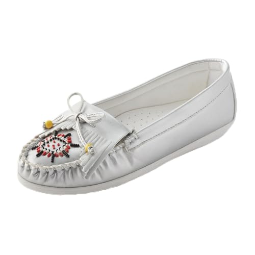 AmeriMark Beaded Moccasin Slip-Ons - Leather and Faux Suede Loafers, ...