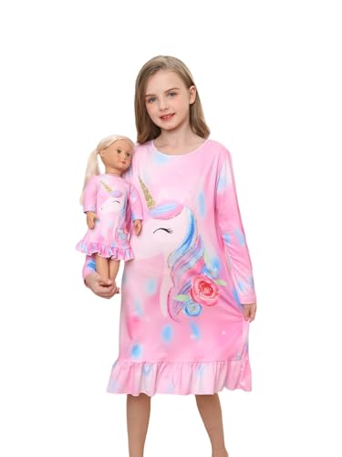 Bow Dream Toddler Girls Casual Dress and Matching American Girl Doll Clothes for Girls Cute Cartoon Kids Dress Party Birthday