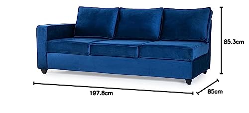 Image of Wakefit 3 Seater Sofa Set | 3 Year Warranty | Velvet Blue Sofa for Living Room - Napper