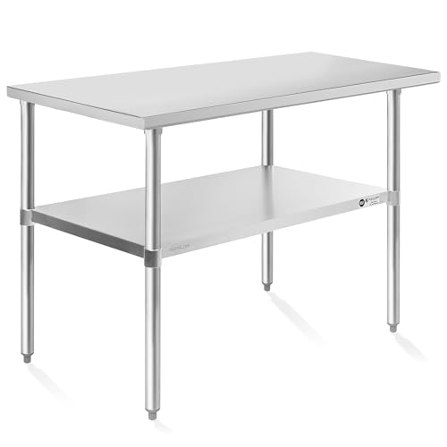 KUTLER Stainless Steel Table 24 x 48 Inches, NSF Heavy Duty Commercial Kitchen Prep and Work Table with Undershelf for Restaurant, Hotel, Home