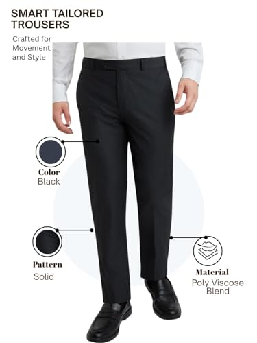 Image of Raymond Men's Mid Rise Polyester Blend Solid Pattern Slim Fit Flat Front Formal Trouser