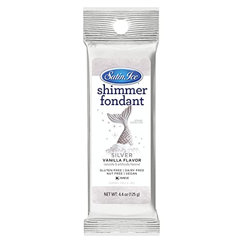Satin Ice Silver Shimmer Fondant With Edible Glitter (4.4 Ounce, Vanilla) For Cake Decorating