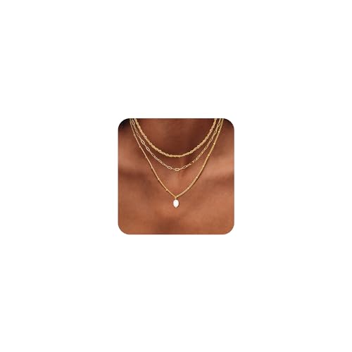 Image of Kakonia Gold Necklaces for Women 14K Gold Plated Layered Necklace Zirconia Sun Heart Pendant Necklace Set Adjustable Chain Herringbone Paperclip Choker Necklaces for Women Dainty Jewellery Gift-3P3