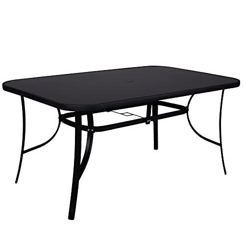 SPRINGOS Table de jardin avec plateau en verre, trou de parasol 90 x 150 cm en verre trempé Cadre en métal