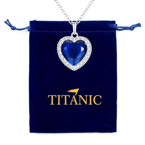 Mingkeda Titanic Heart The Ocean Simulated Blue Sapphire Silver Necklace Pendants Jewelry Titanic Jewelry Gifts for Woman (Blue-2)