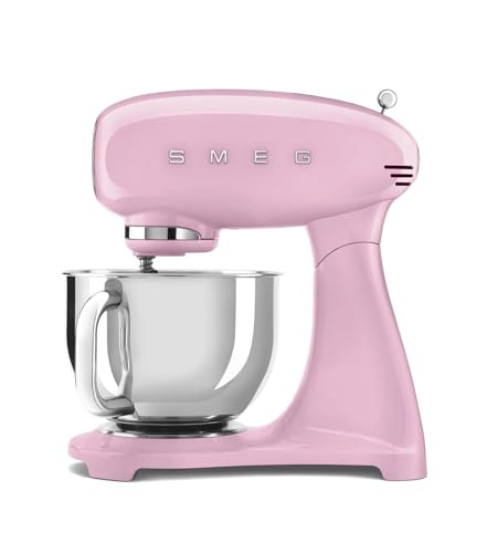 Smeg, Impastatrice Planetaria SMF03PKEU, 10 Livelli di Velocità, Funzione Smooth Start, Ciotola da 4,8 L, Sicurezza Blocco Motore, 3 Fruste, Gancio e Coperchio in Dotazione, 800W, Rosa