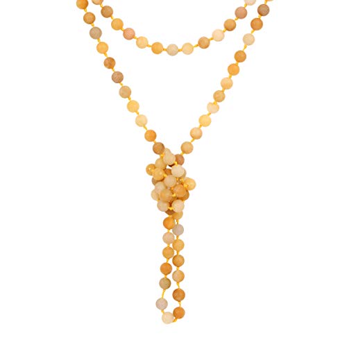 Mys Collection Bead Strand Versatile 60" Long Wrap Statement Necklace - Handmade Knotted Endless Multi Layer Infinity Sparkly Crystal, Semi Precious Natural Stone (Natural Stone Bead - Yellow Jade) #TOP5
