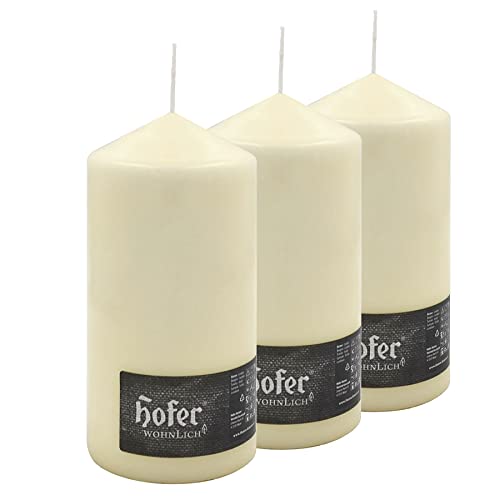 Hofer Candele Grandi Avorio a Colonna - 10 x 20 cm - 3 Candele Decorative Cilindriche - Lunga Durata di 110 Ore - Cera Antigoccia, No Fumo - Non Profumate - Qualità RAL