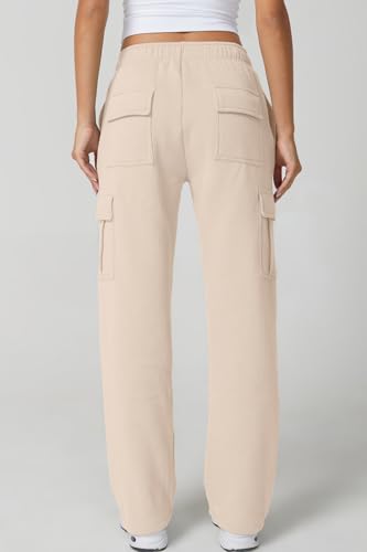 Image of QINSEN Baggy Medium Waist Elastic Sweatpants for Womens Casual Long Fleece Cargo Pants with Pockets