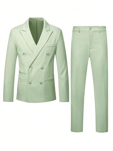 Kromoc Men's Suit Peak Lapel Double Breasted Buttons Jacket Pants Two-Piece Wedding Prom3