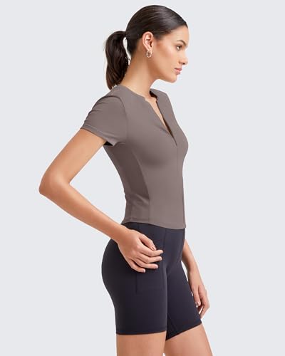 Image of G4Free BareFeel Womens Workout Tops Short Sleeve Half Zip Slim Fit Athletic Shirts Gym Running Yoga Slight Crop Tshirts