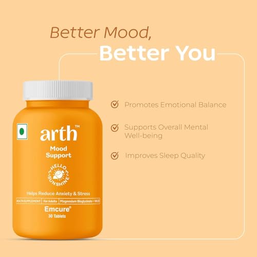 Image of Arth Mood Support | Helps reduce anxiety & Stress | Hormone Free, Gluten Free, Allergen Free | Complete with Magnesium Bisglycinate + Vit D2 | 3 Month Supplement (30 Tablets x 4)