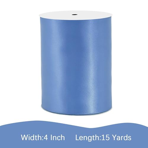 Image of Smoke Blue Satin Ribbon 4 inch X 15 Yards Polyester Ribbon for Gift Wrapping Very Suitable for Weddings Party Hair Bow Invitation Decorations and More