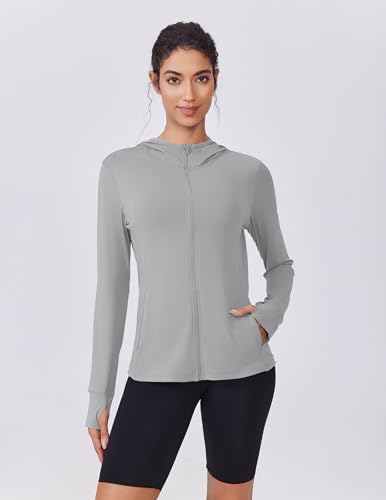 pinspark women39s upf 50 sun protection hoodie jacket lightweight full zip athletic jacket long sleeve shirt with pockets