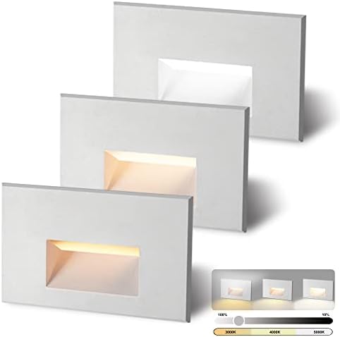 AXOTEXE LED Step Lights Outdoor Indoor Dimmable Stair Light, 3000K/4000K/5000K 3 Color Changing, 120V 4W IP66 Waterproof Outdoor Lights for Steps, White, 3-Pack