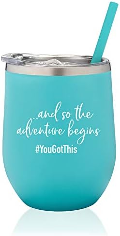 and so the Adventure Begins Wine Tumbler - Vacuum Insulated Stainless Steel Wine Glass with Lid and Straw - Graduation Gift and New Job Coffee Travel Mug - Personalized Custom Coffee Tumbler