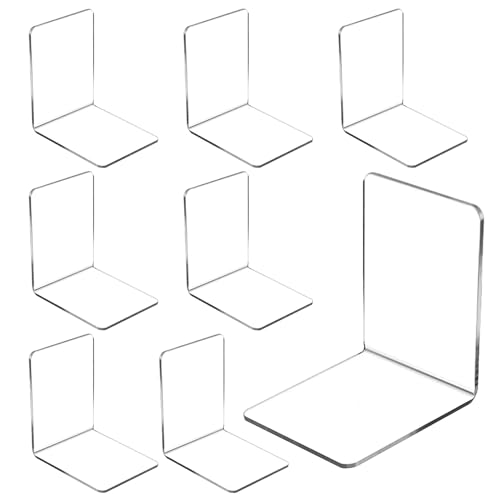 Fhioevt 8 Piezas Sujetalibros de Acrílico Transparentes Sujetalibros Estanteria Soporte Libros Estanteria para el Estudio la Oficina la Escuela (10x10x13 cm)