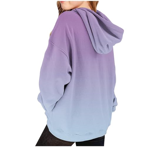 Oversized Hoodies For Teen Girls Trendy Gradient Color Fleece Hooded Sweatshirt Cute Kids Clothes Pullover Tops 2-14T3