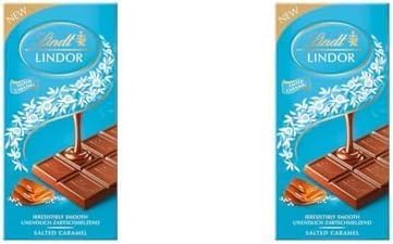 Lindt Lindor Milk Chocolate Salted Caramel Bar, 100g (Pack of 2)