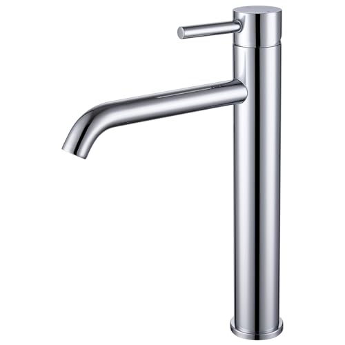 HanCrobiyx Mitigeur Lavabo Vasque à Poser, Robinet Salle de Bain, Robinet Lavabo Haut pour Vasque, Acier Inox, Chaud et Froid Réglable, Chromé, Hauteur du Bec 194 mm